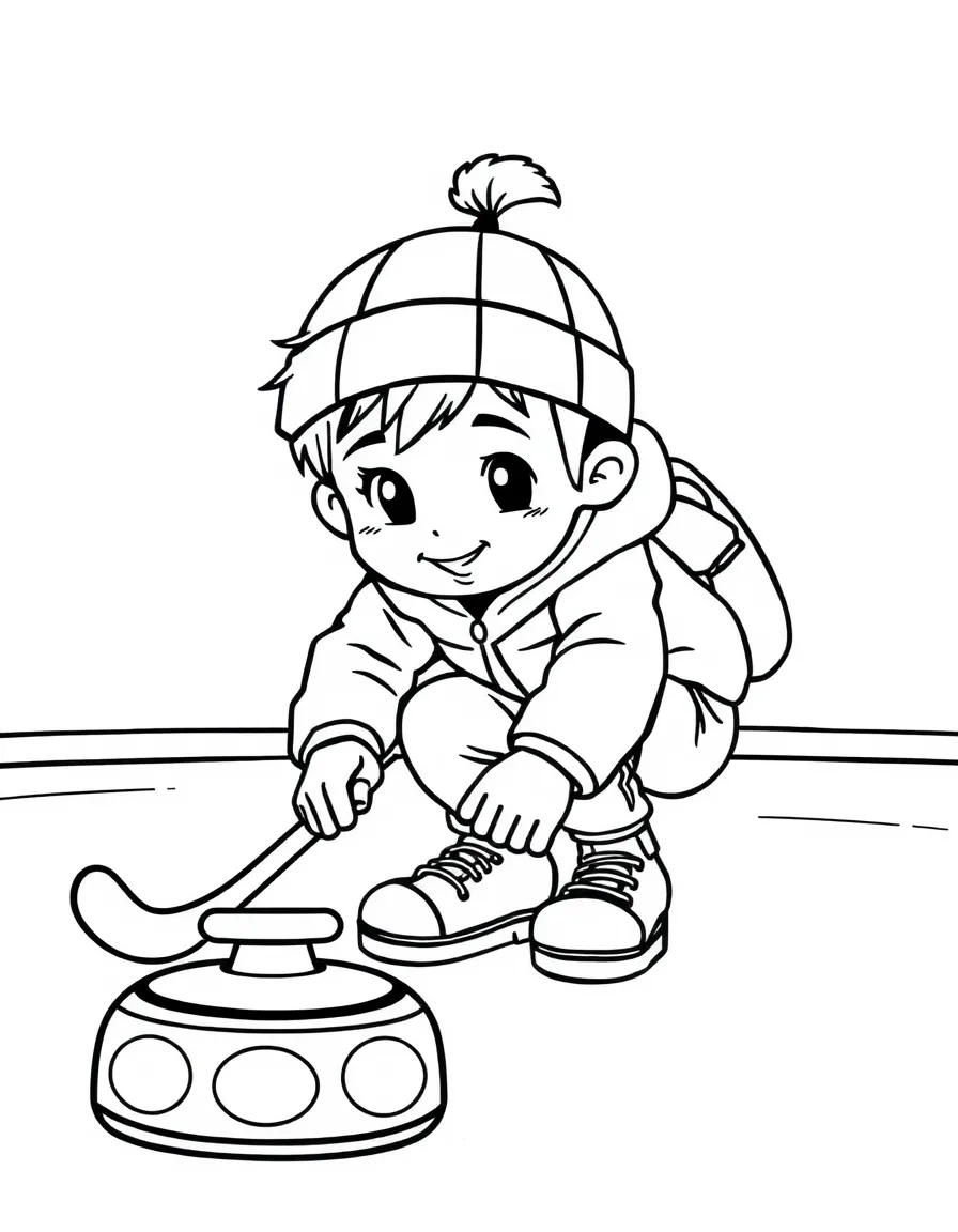 (sports) A child cartoon child playing curling