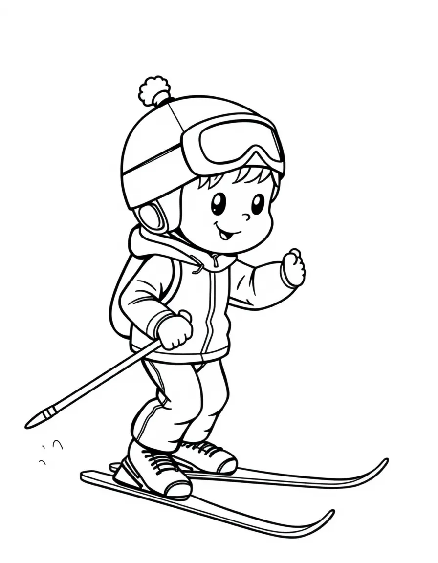 (sports) A child cartoon child doing cross-country skiing