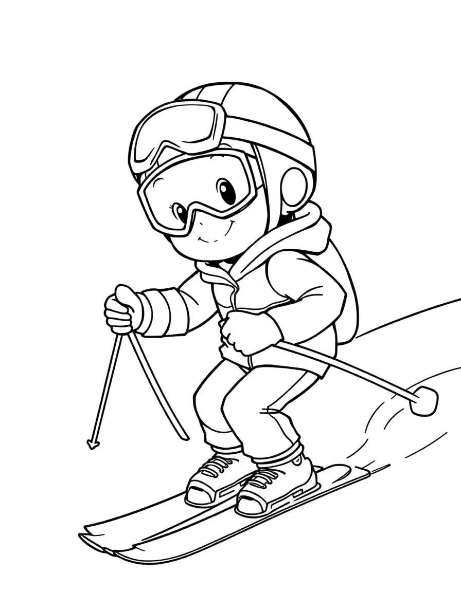 (sports) A child cartoon child doing alpine skiing