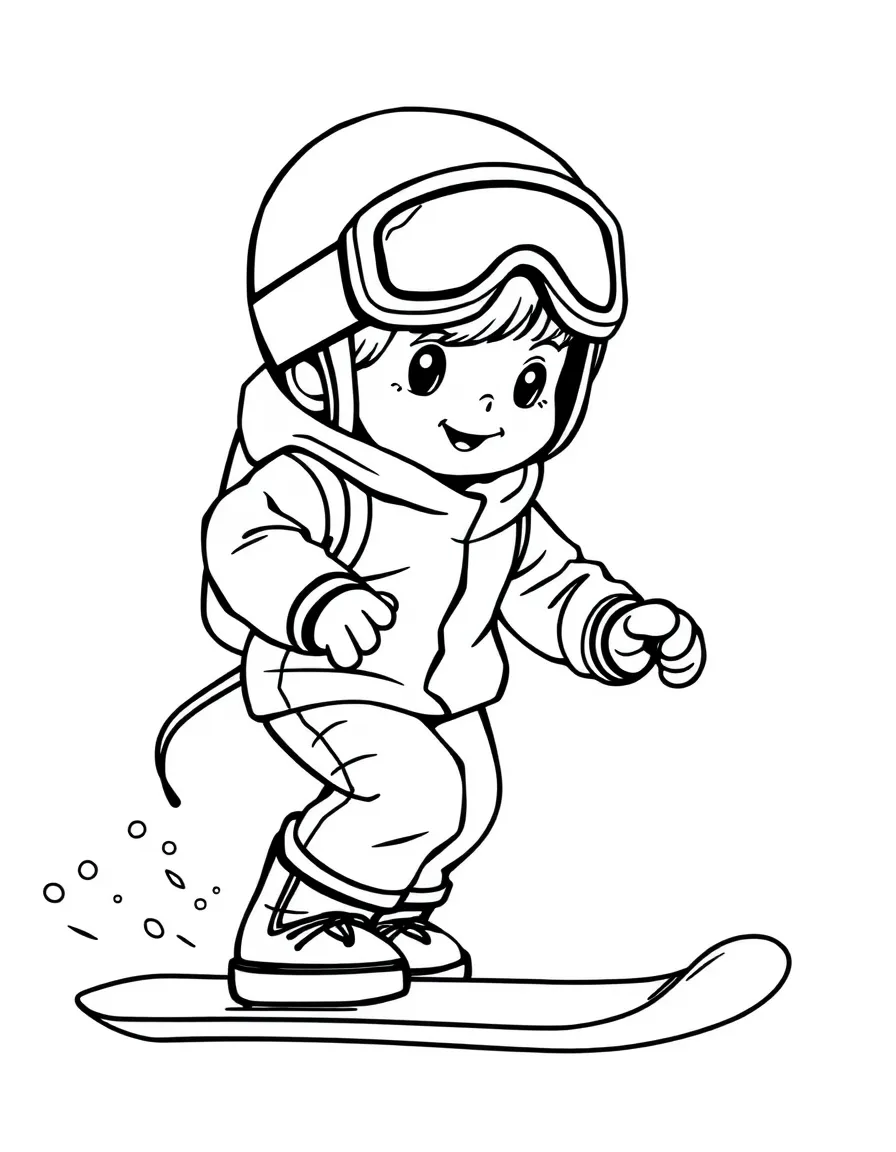 (sports) A child cartoon child doing snowboarding