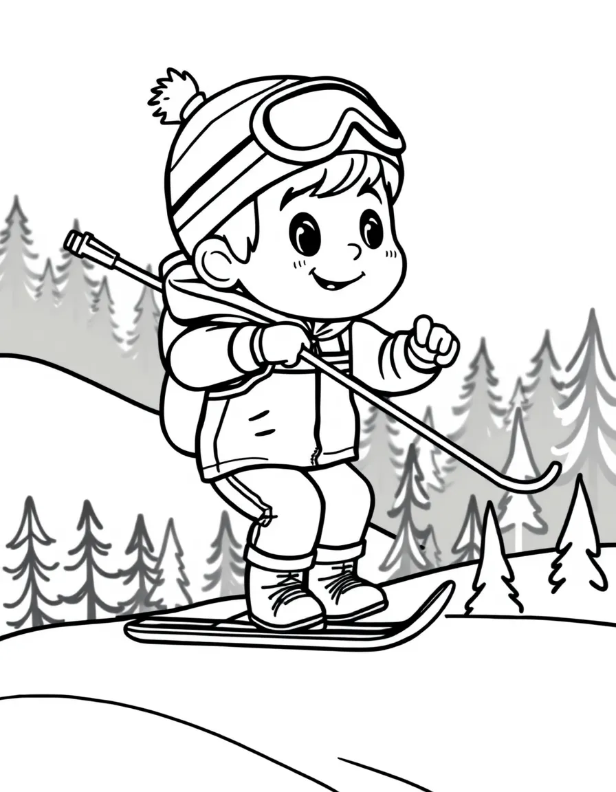 (sports) A child cartoon child doing biathlon