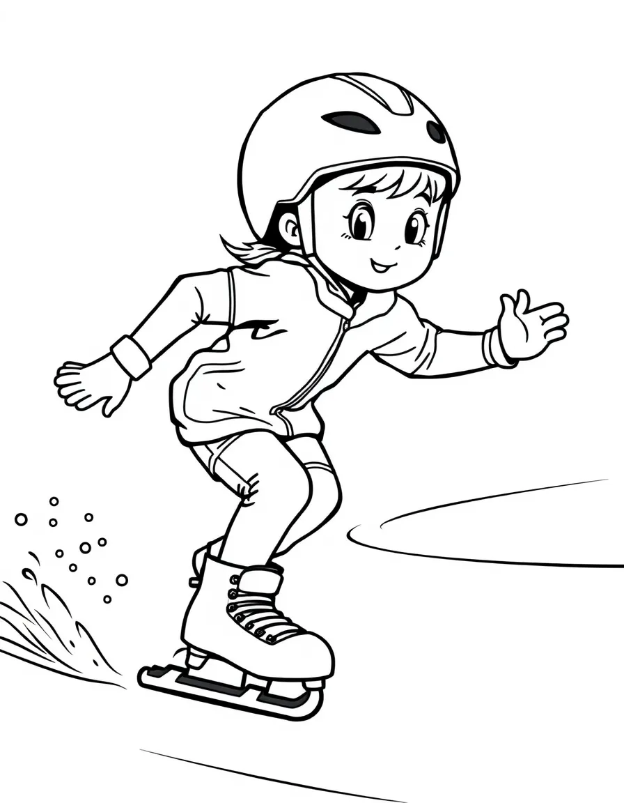 (sports) A child cartoon child doing short track speed skating