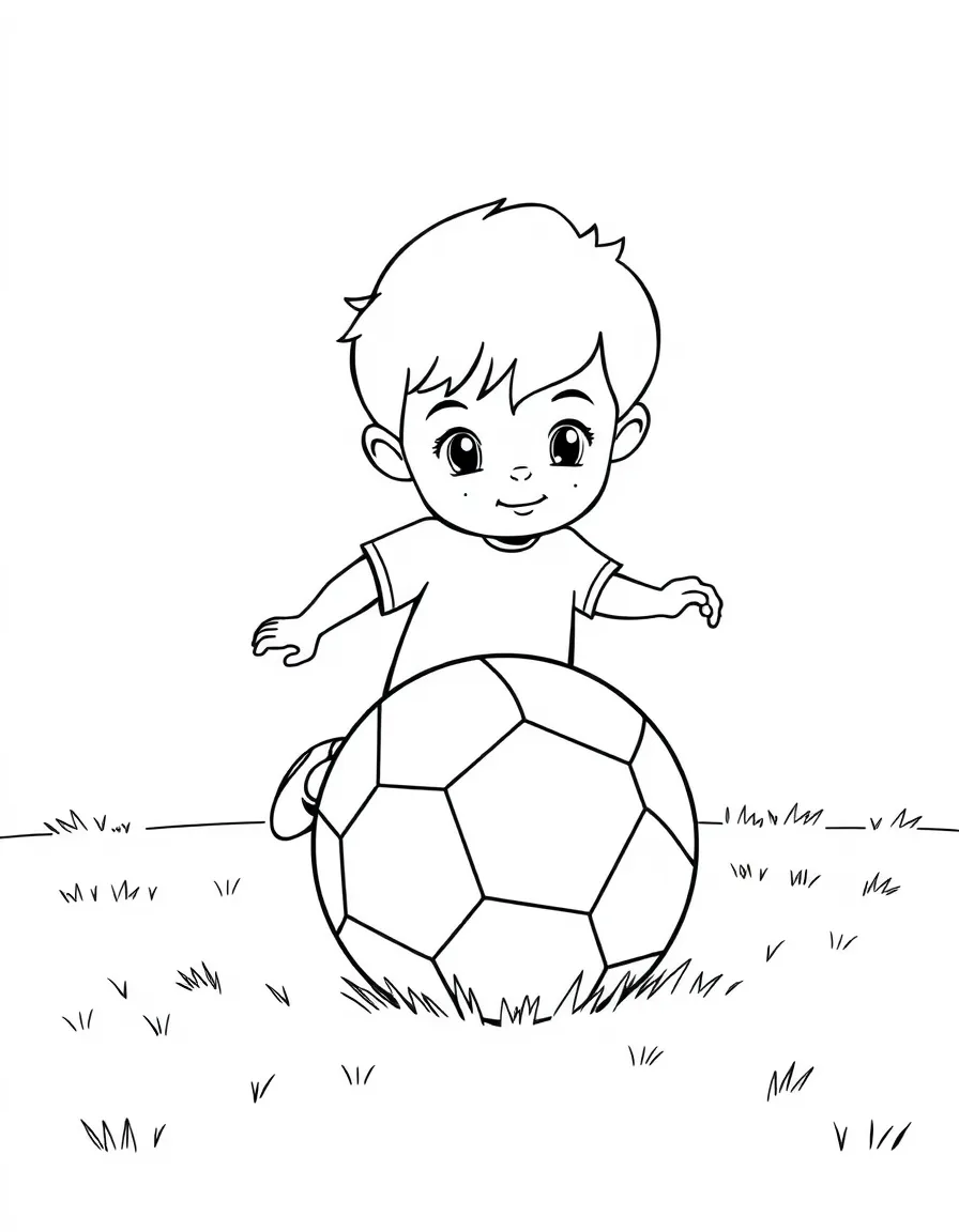 (sports) A child simple soccer ball on a field