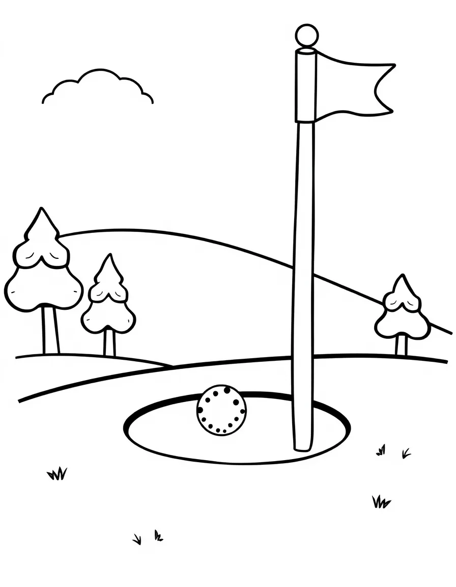 (sports) A child simple golf hole with flag