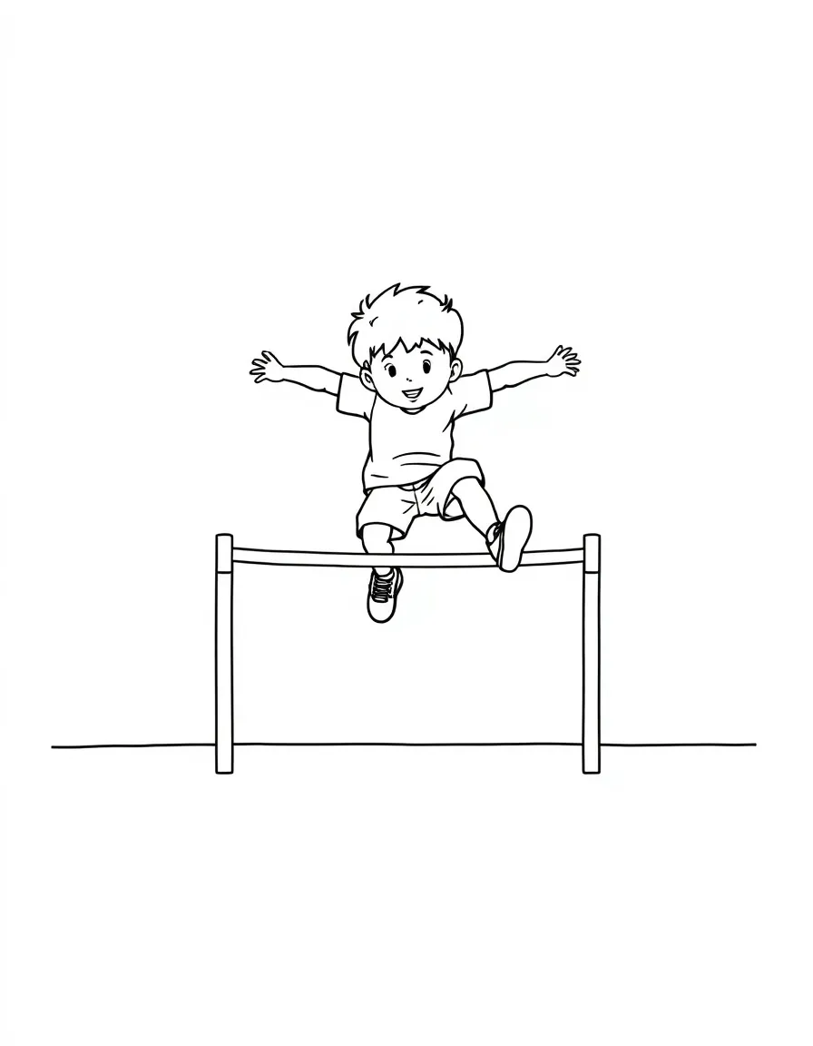(sports) A child simple high jump bar