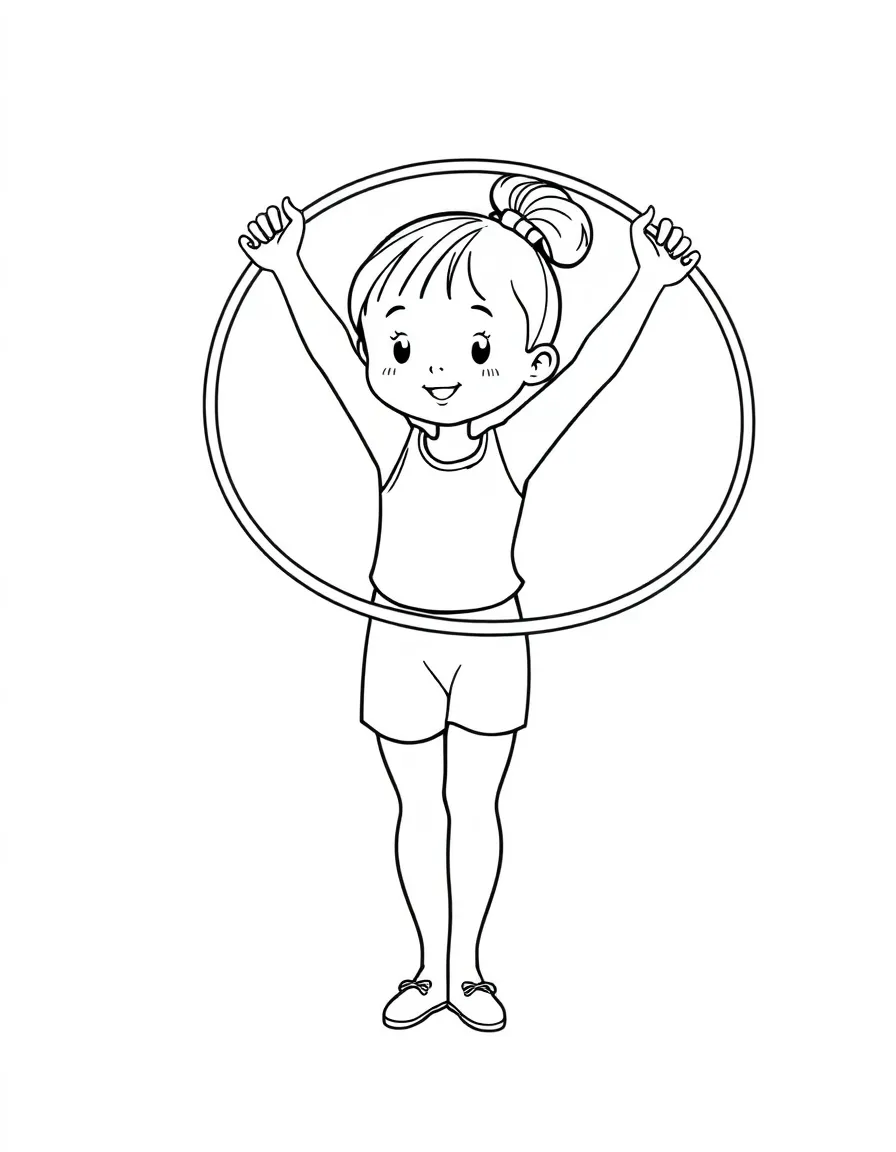 (sports) A child simple rhythmic gymnastics hoop