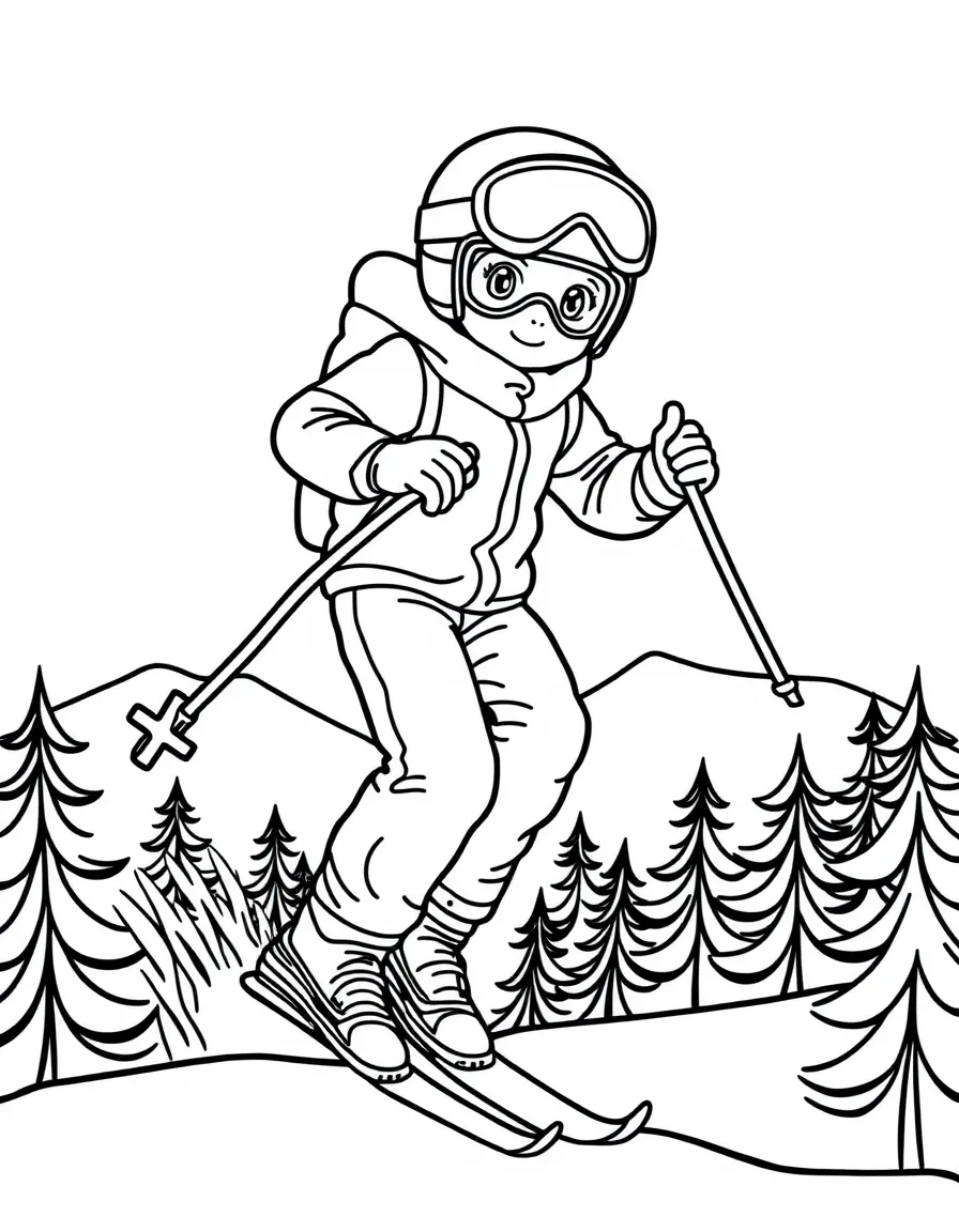 (sports) A child simple alpine ski outline