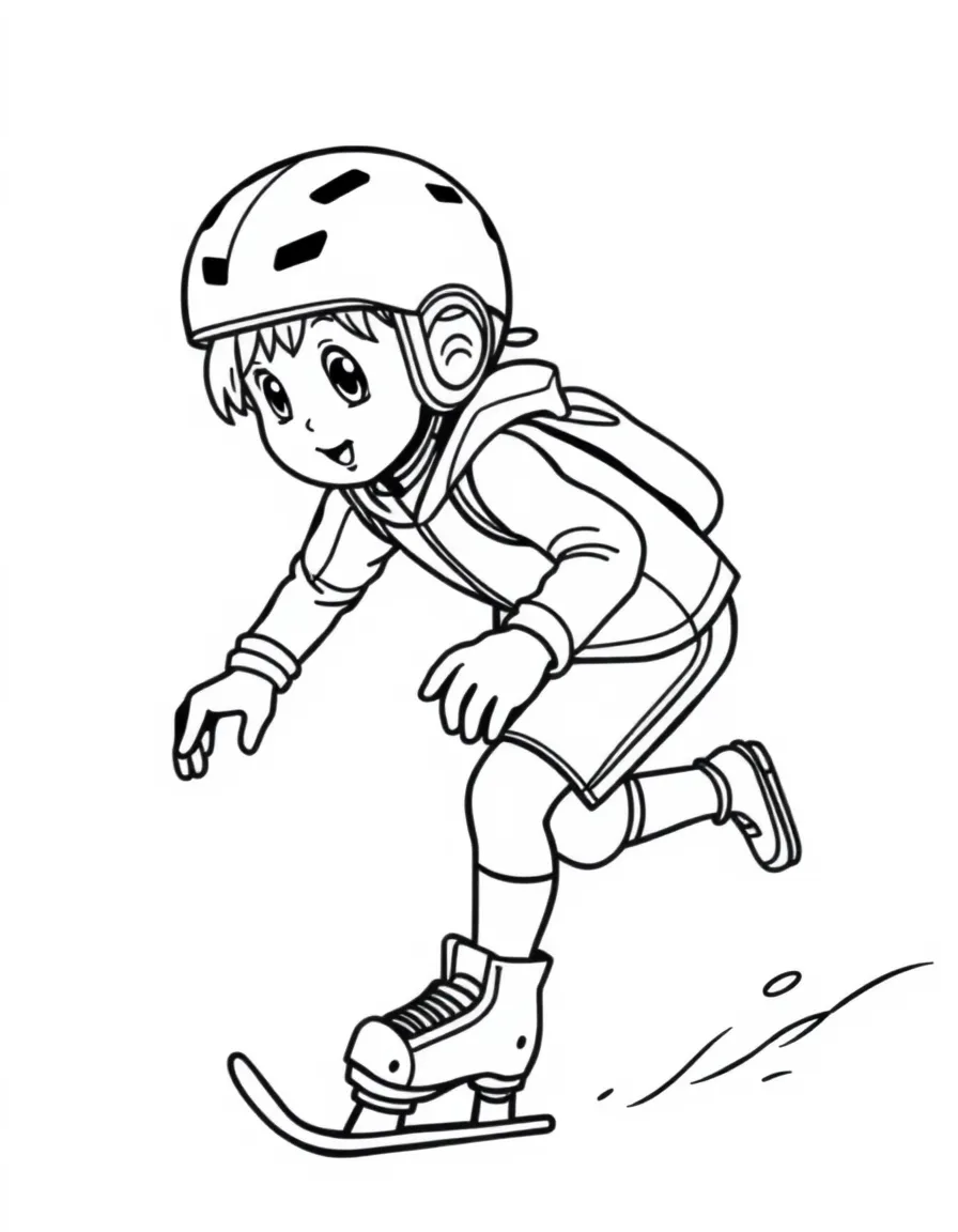 (sports) A child simple short track speed skate outline