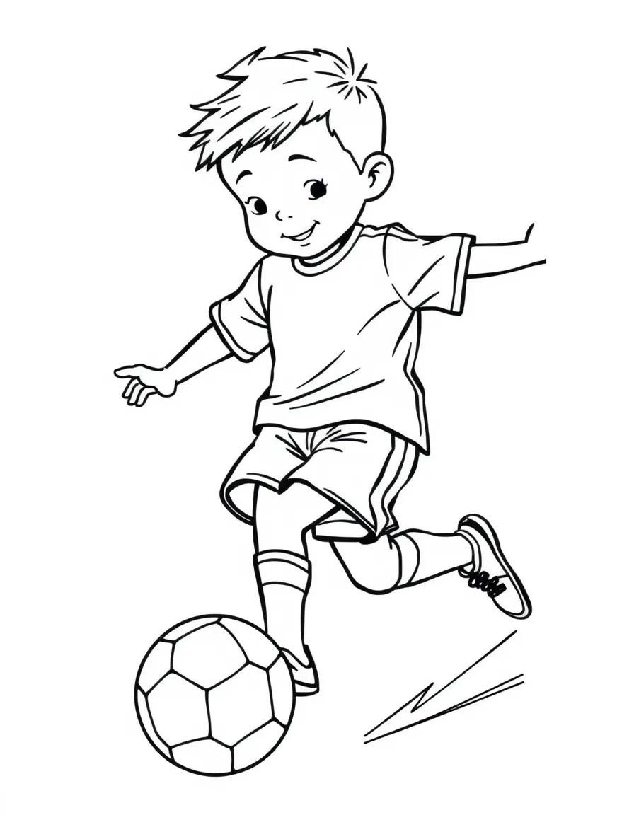 (sports) A child a boy playing soccer
