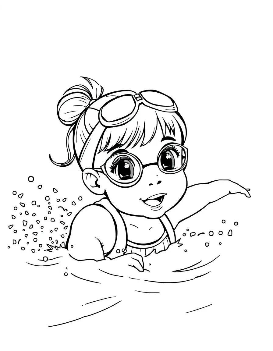 (sports) A child a girl swimming