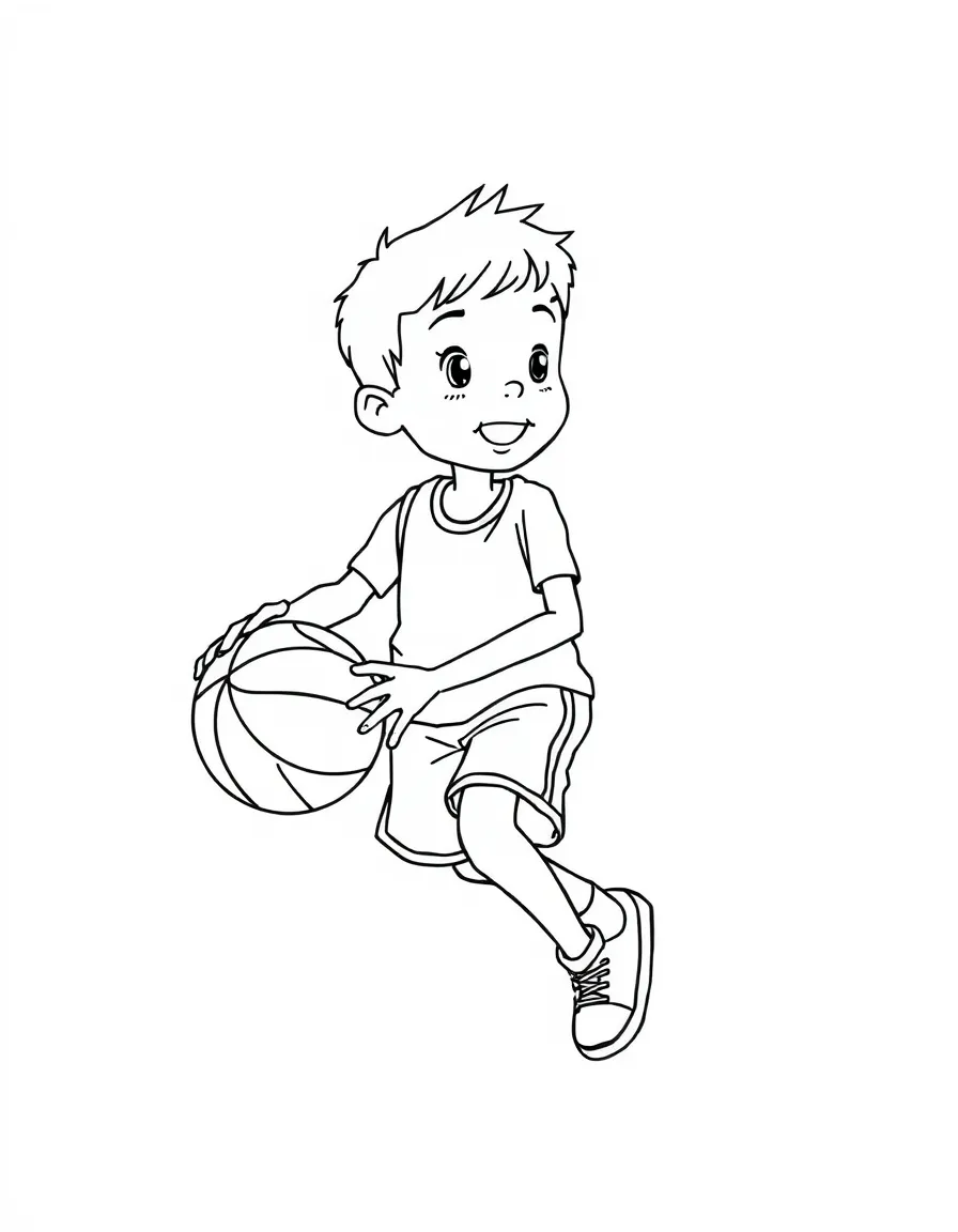 (sports) A child a boy playing basketball