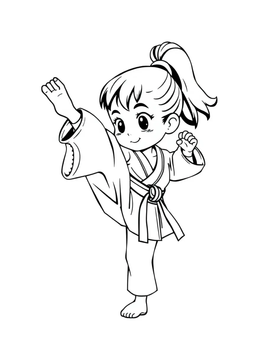 (sports) A child a girl doing taekwondo