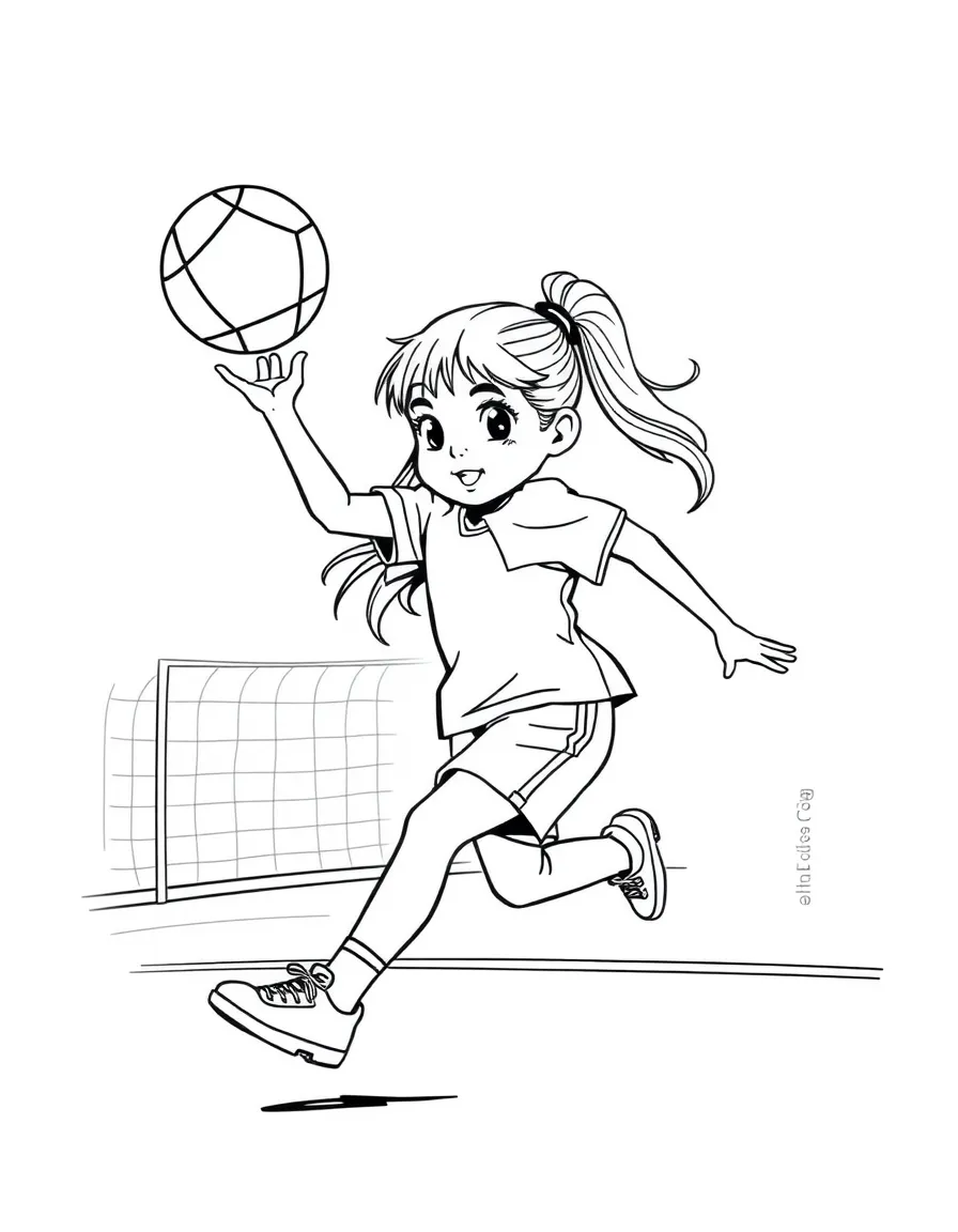 (sports) A child a girl playing handball