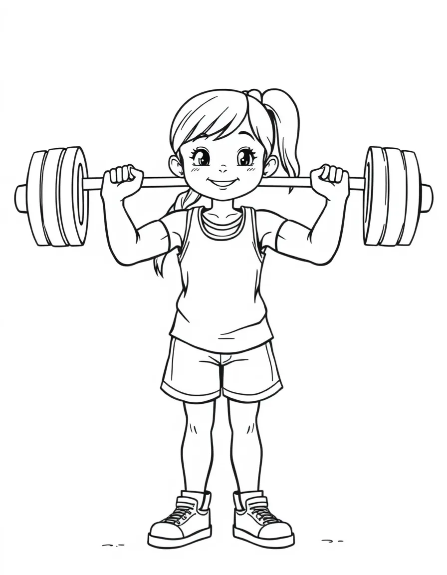 (sports) A child a girl weightlifting