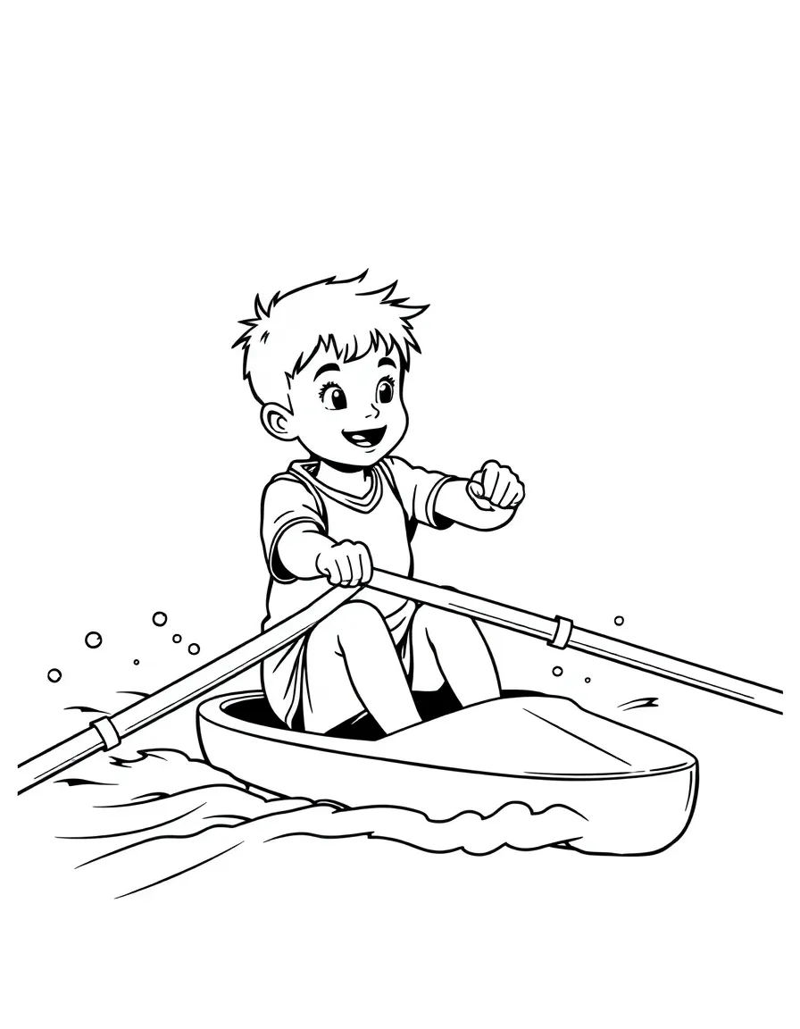 (sports) A child a boy rowing