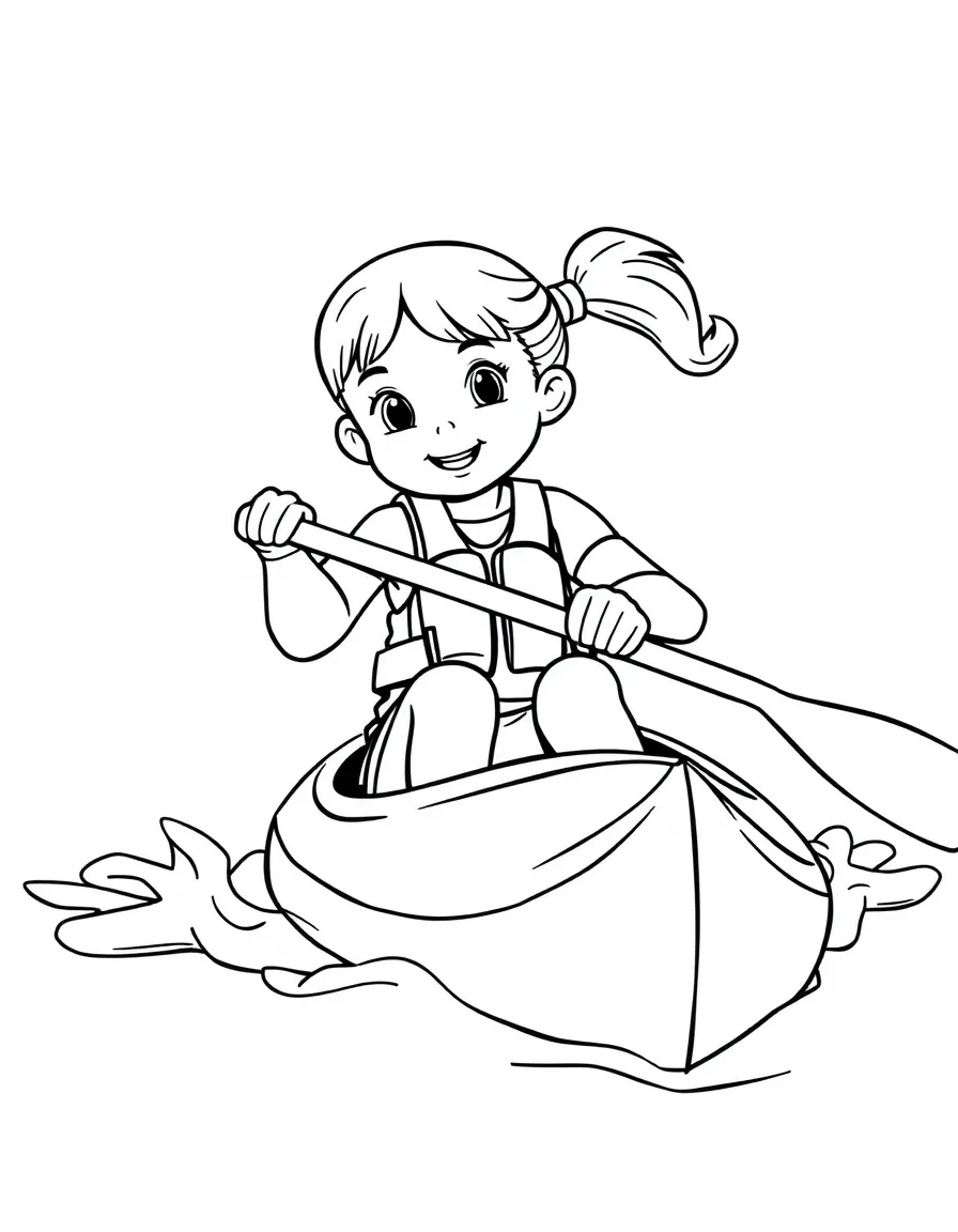 (sports) A child a girl canoeing