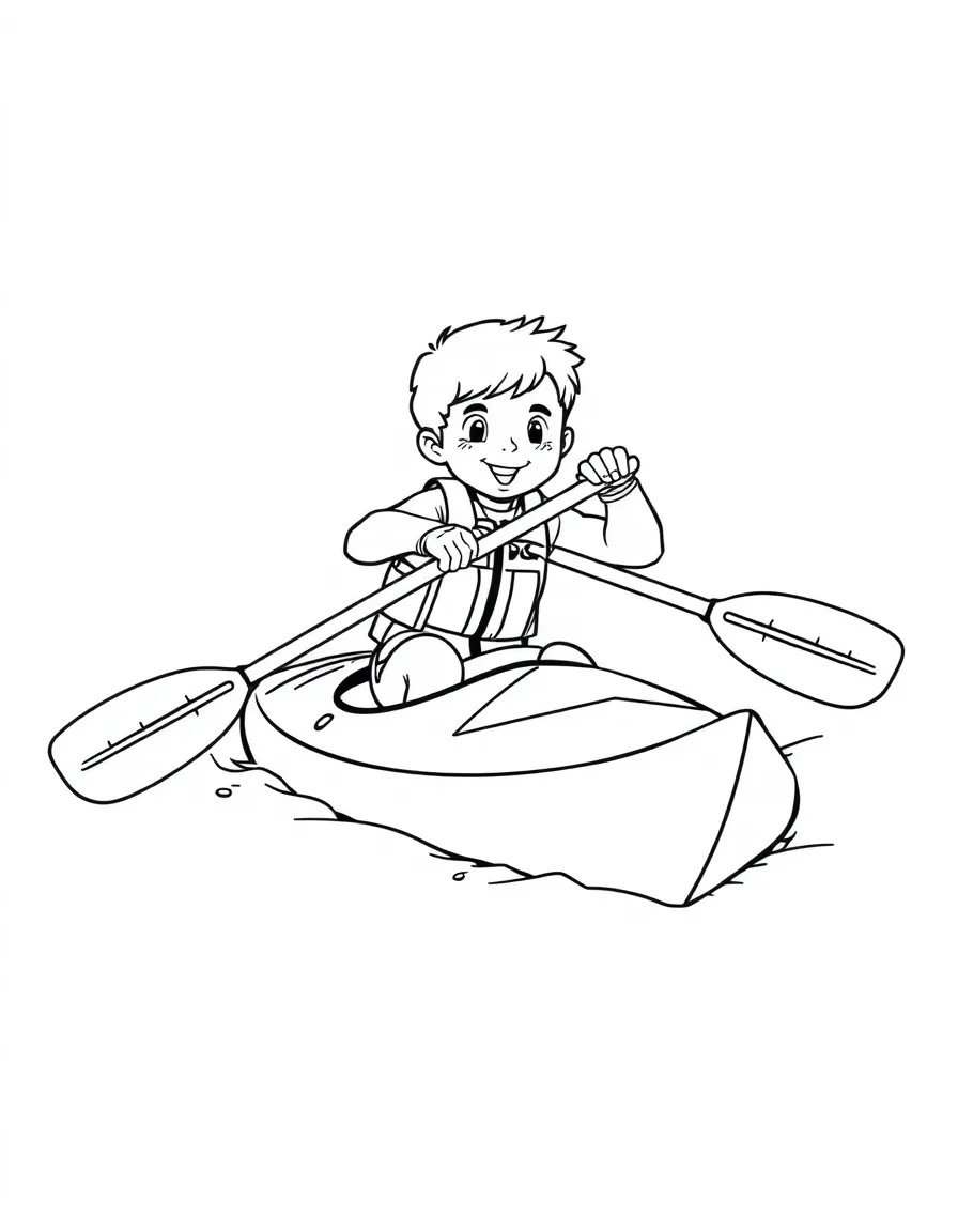 (sports) A child a boy kayaking
