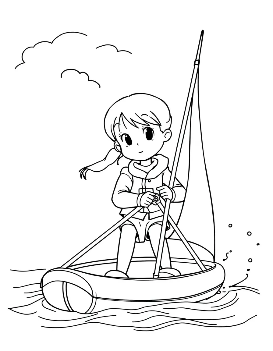 (sports) A child a girl sailing