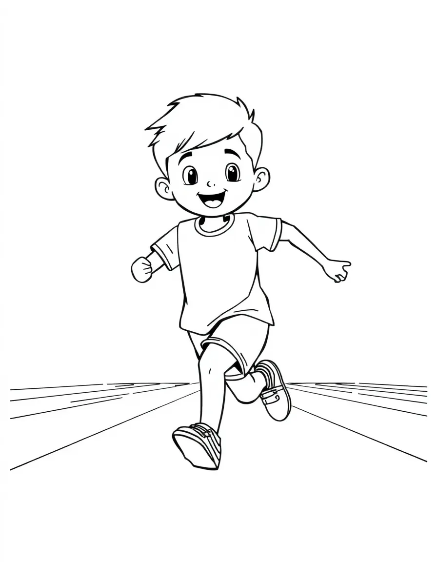 (sports) A child a boy doing track and field