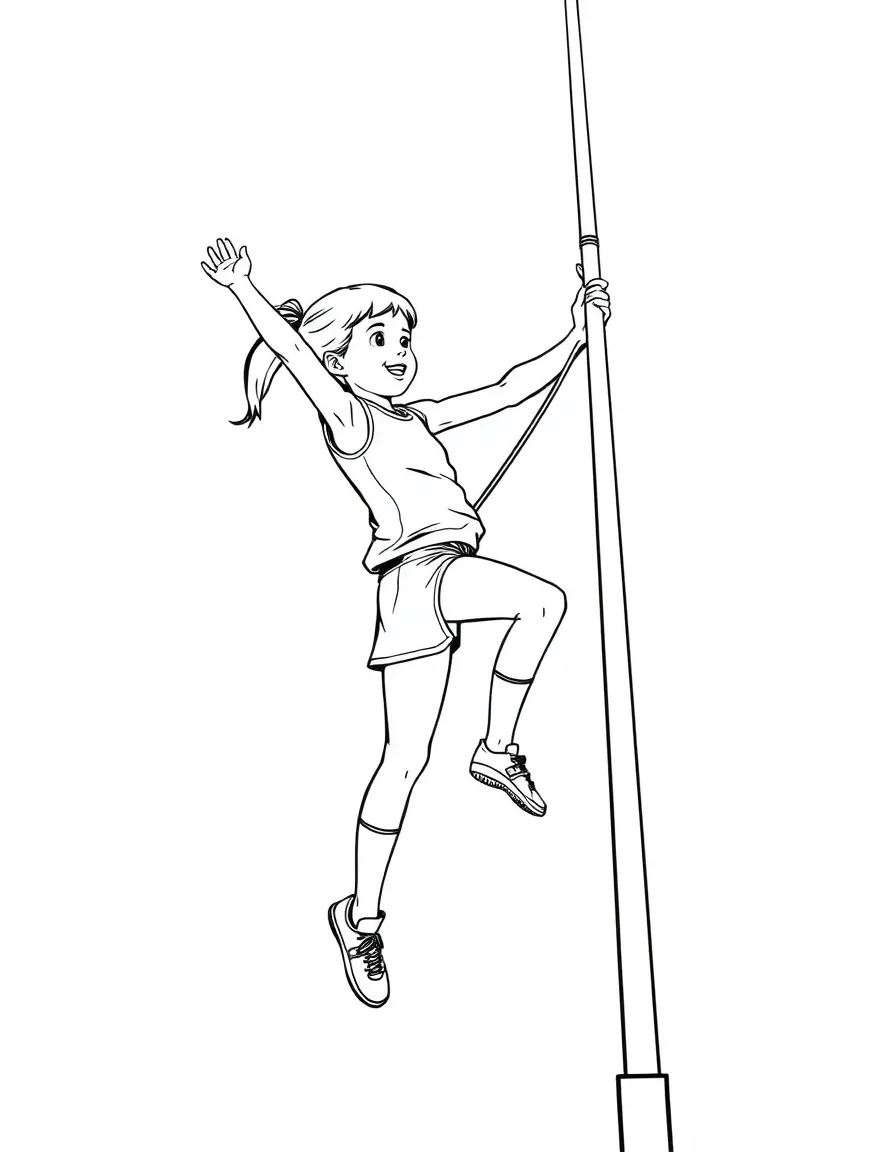 (sports) A child a girl pole vaulting