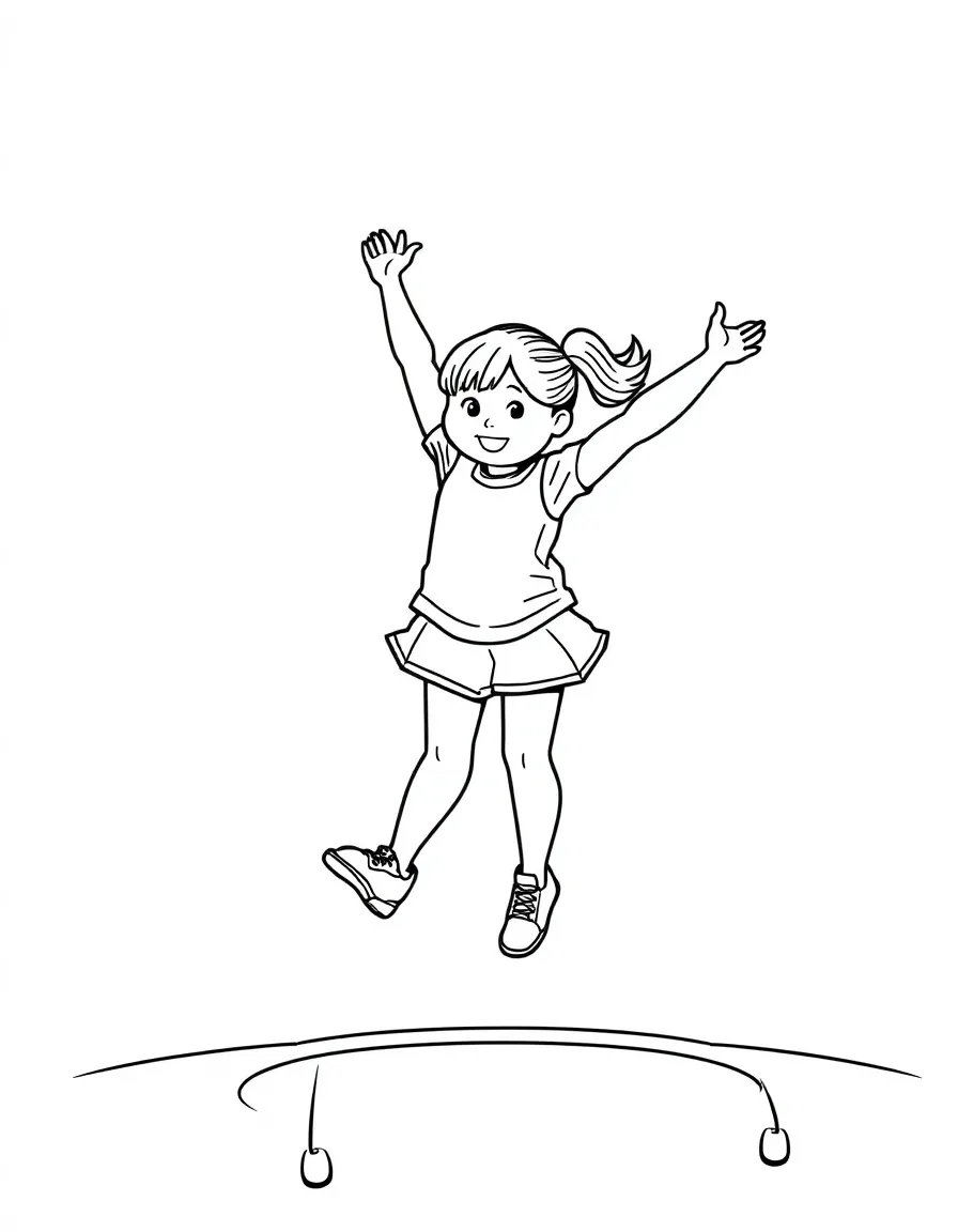 (sports) A child a girl trampolining