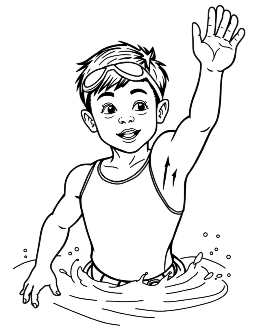 (sports) A child a boy synchronized swimming