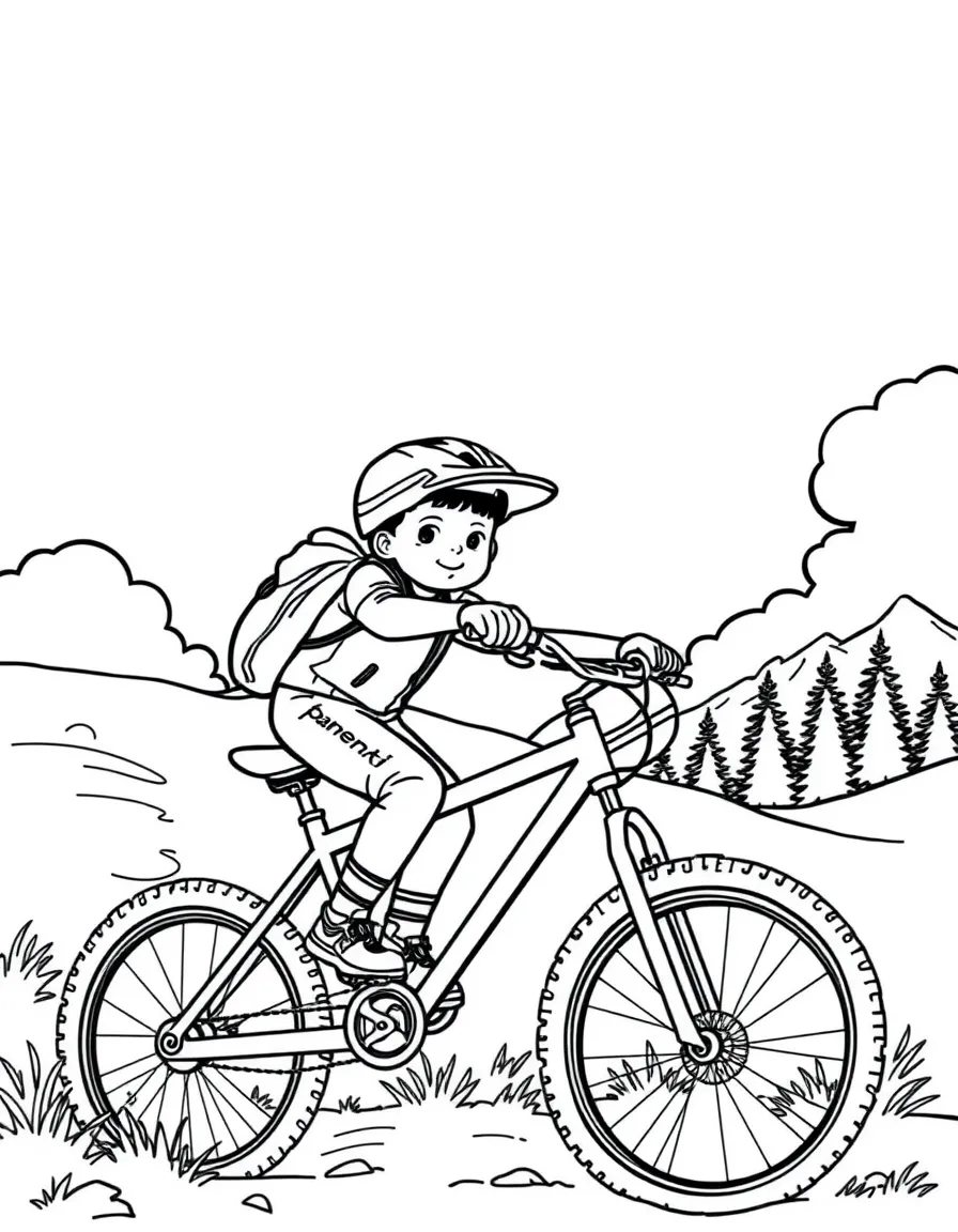 (sports) A child a boy mountain biking