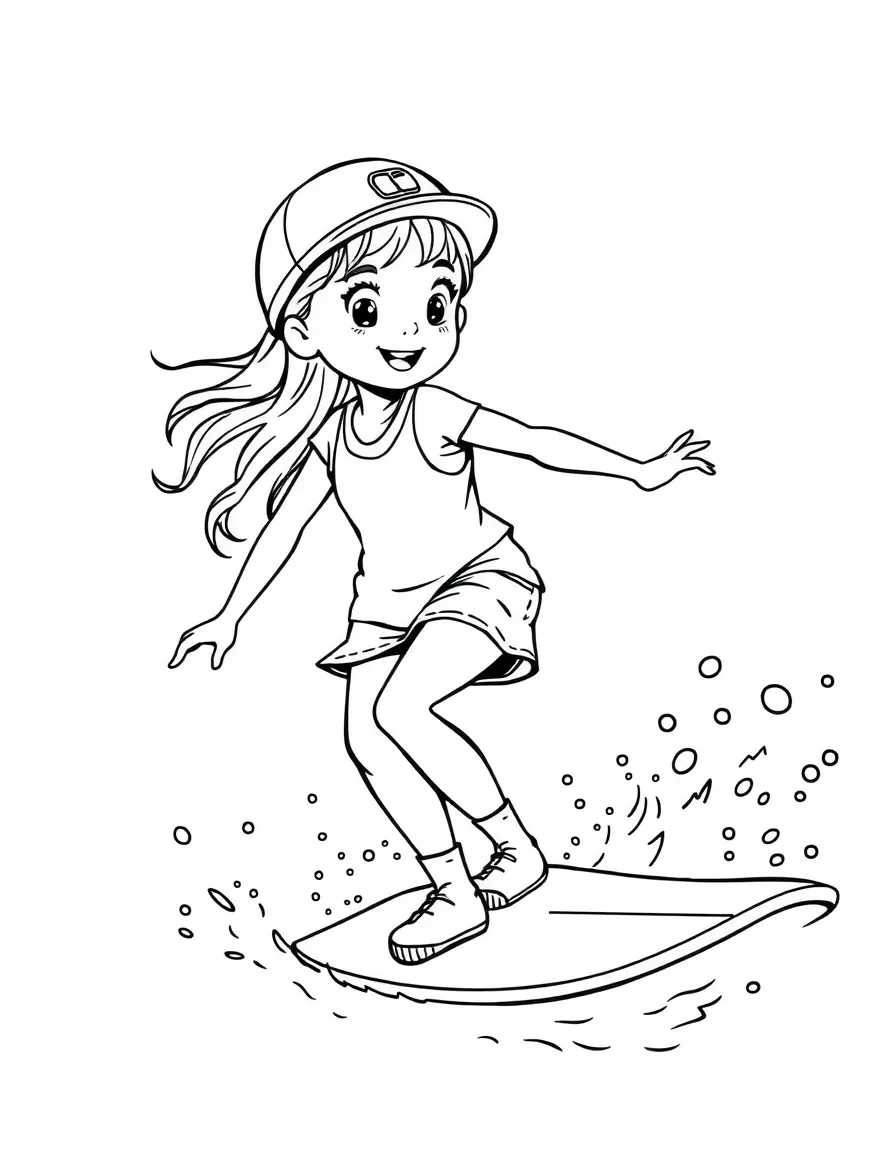 (sports) A child a girl doing surfing