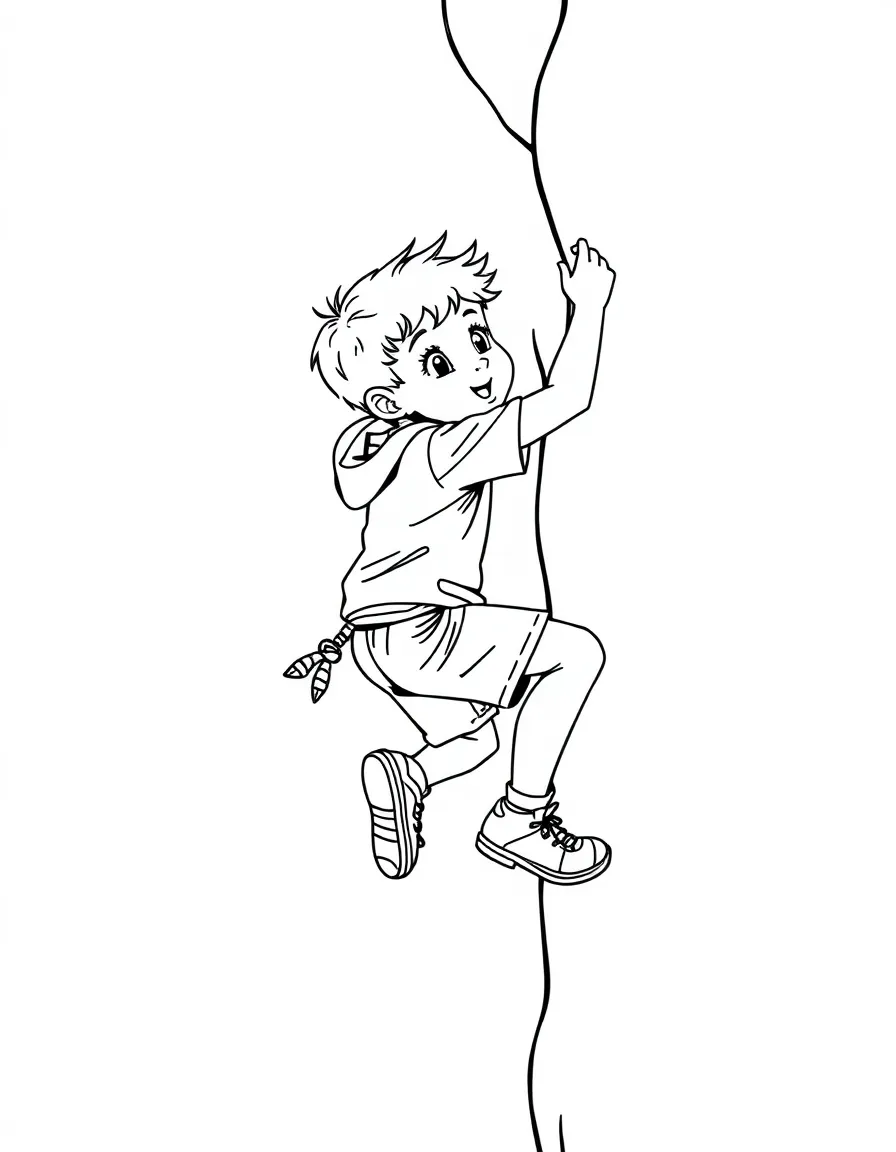 (sports) A child a boy doing sport climbing