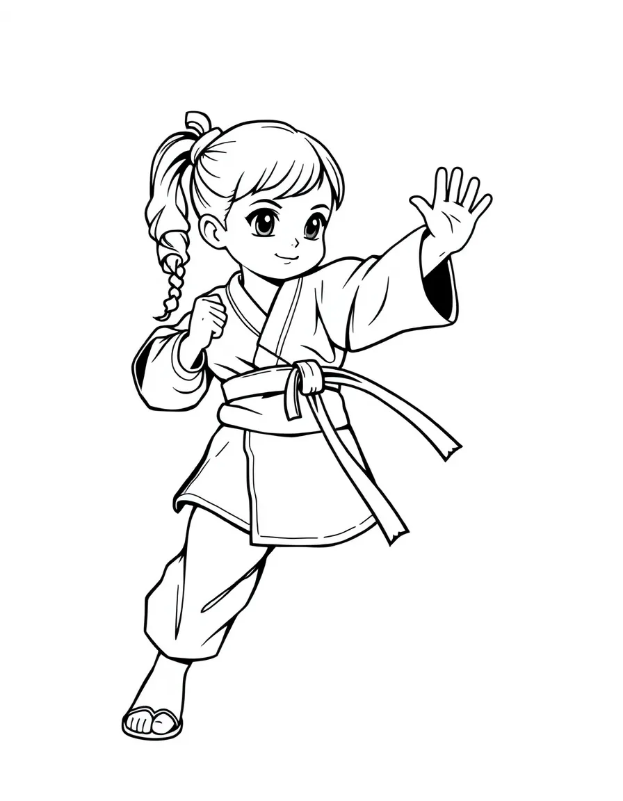 (sports) A child a girl doing karate