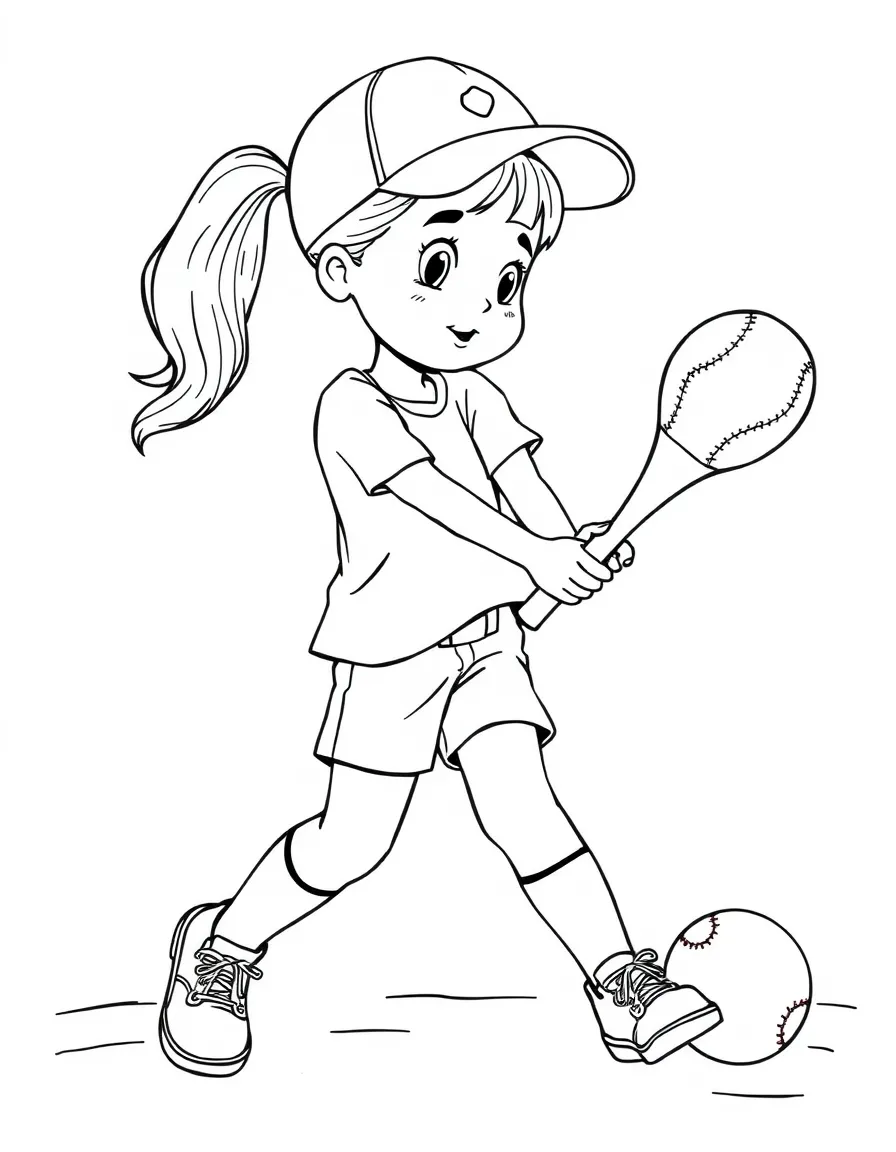 (sports) A child a girl playing softball