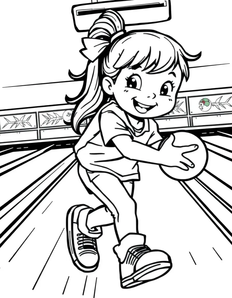 (sports) A child a girl playing bowling