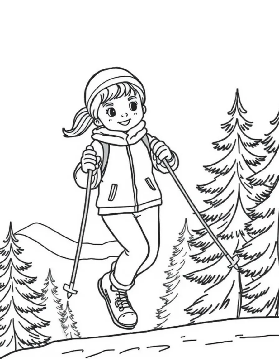 (sports) A child a girl doing cross-country skiing