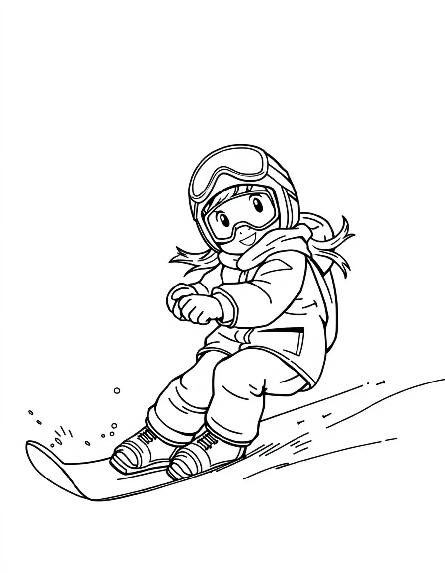 (sports) A child a girl doing snowboarding