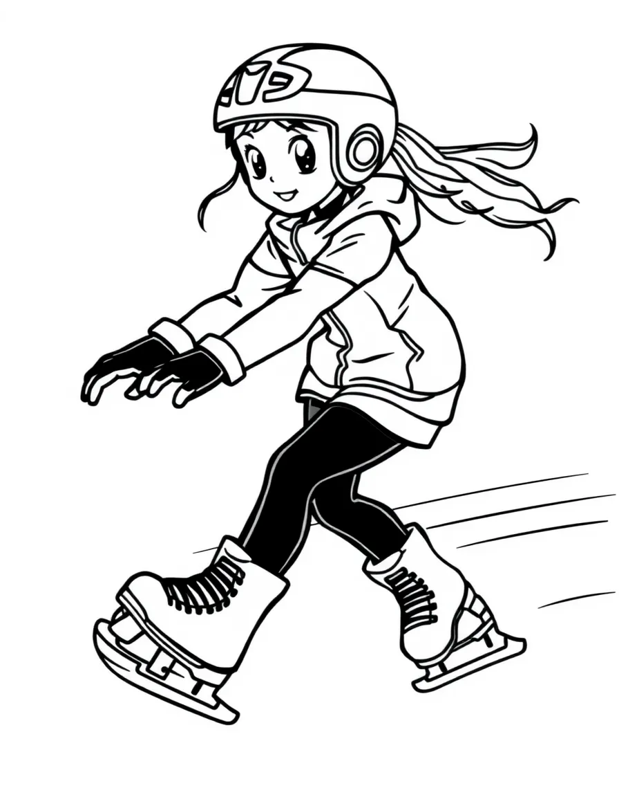 (sports) A child a girl doing speed skating