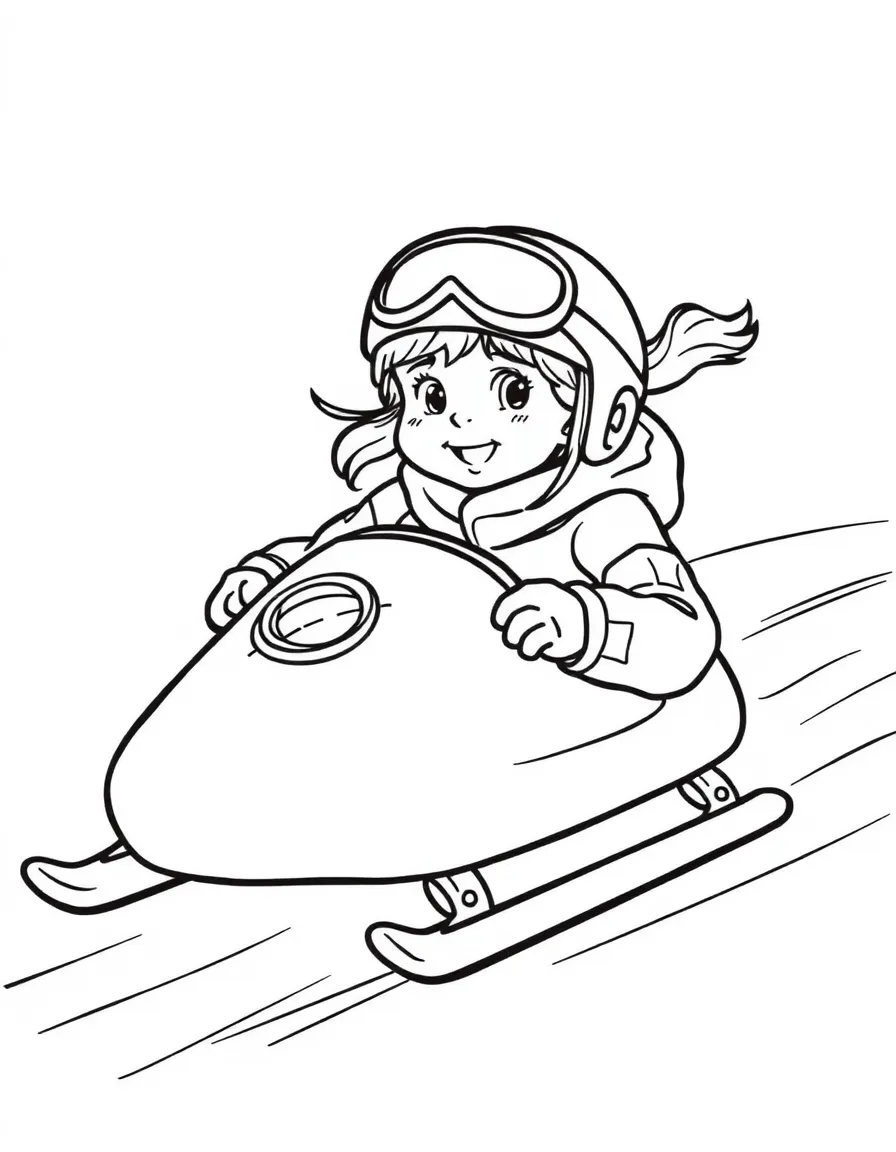 (sports) A child a girl doing bobsled