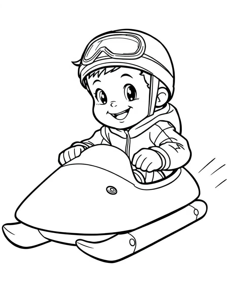 (sports) A child a boy doing luge