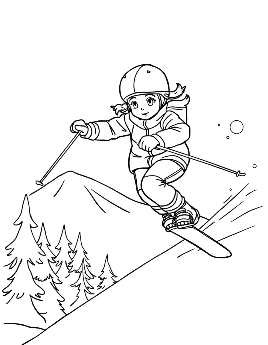 (sports) A child a girl doing ski jumping