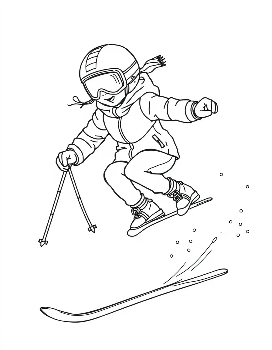 (sports) A child a girl doing freestyle skiing