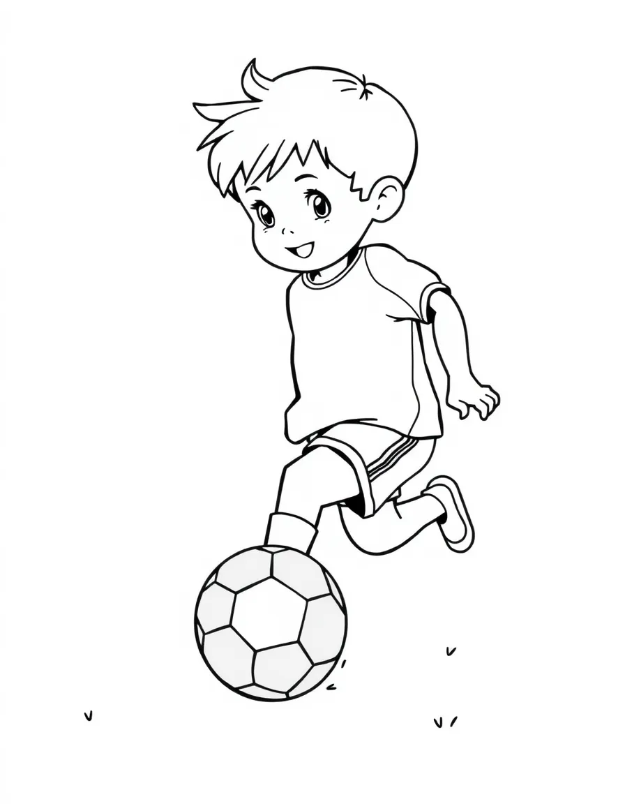 (sports) A child a soccer ball with legs