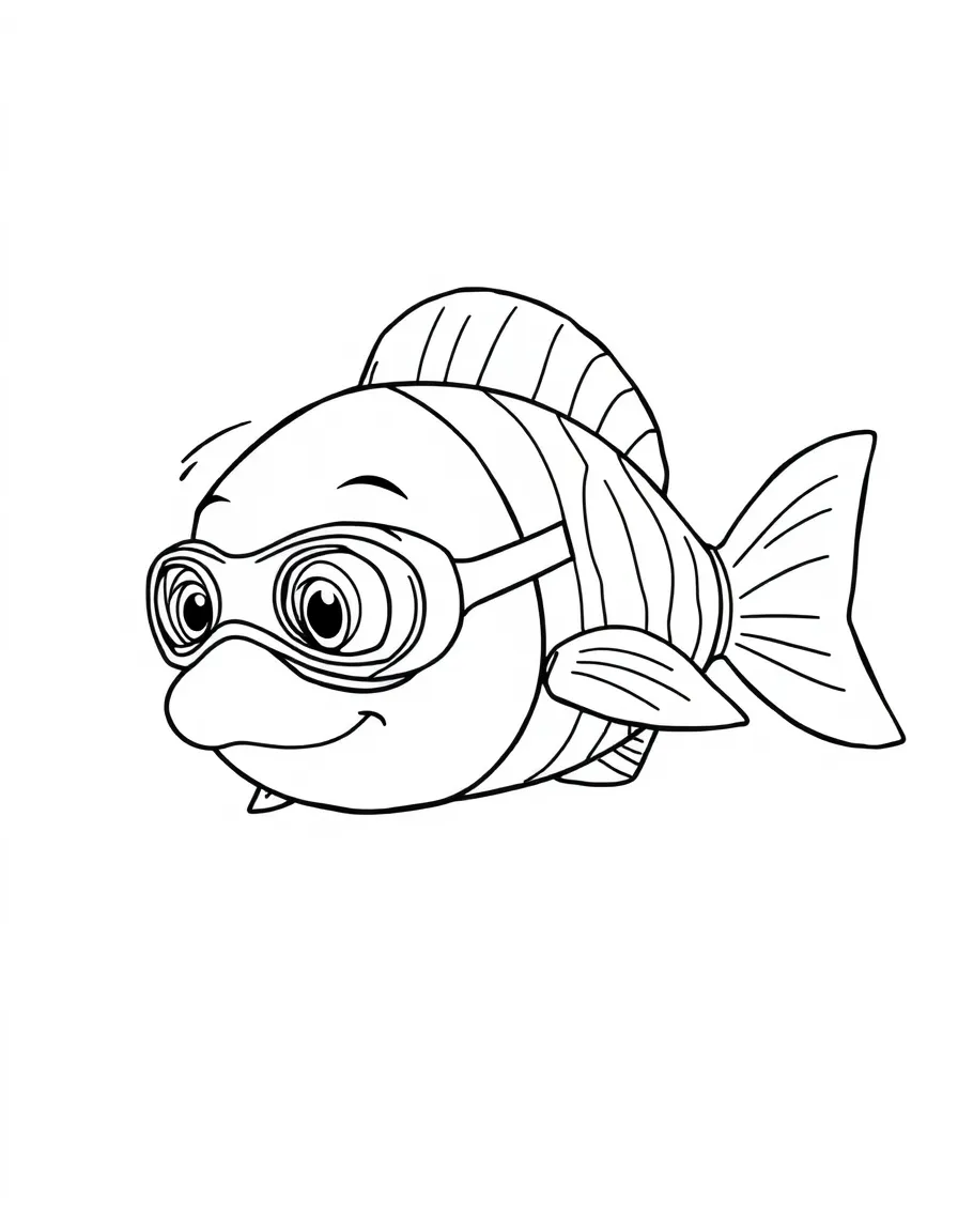 (sports) A child a swimming fish with goggles