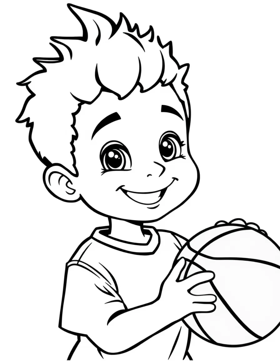 (sports) A child a basketball smiling