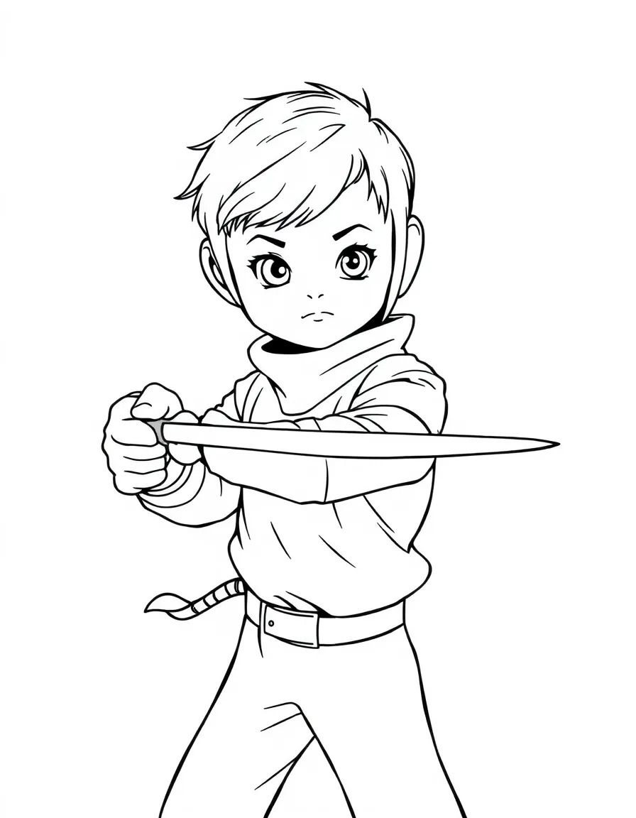 (sports) A child a fencing sword with eyes