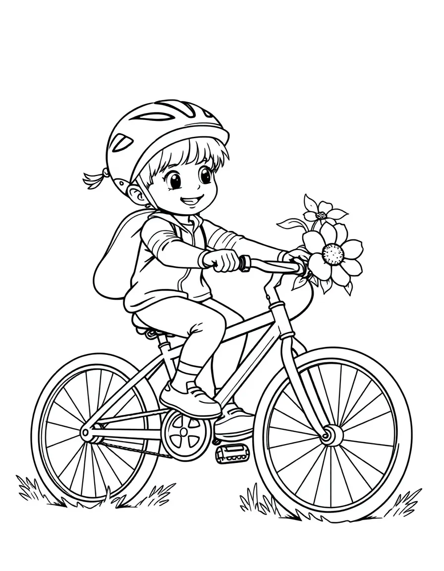(sports) A child a bicycle with a flower