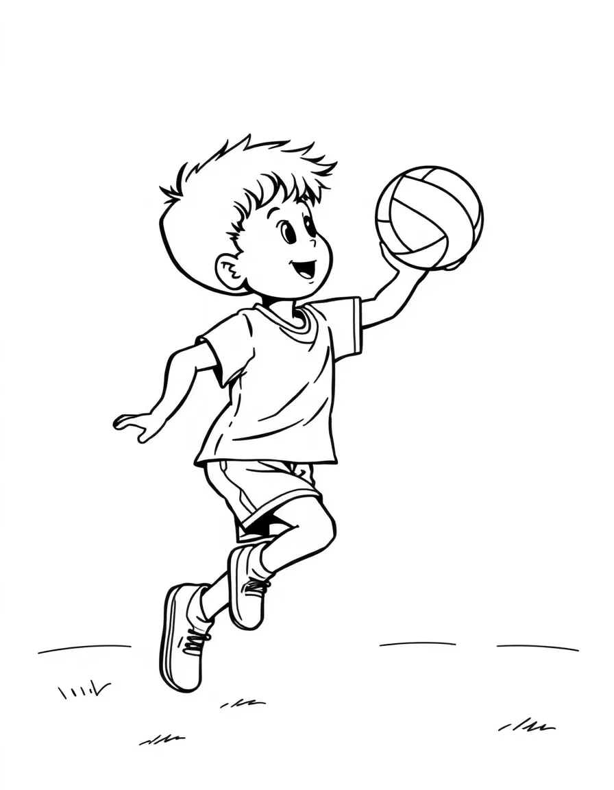 (sports) A child a volleyball bouncing