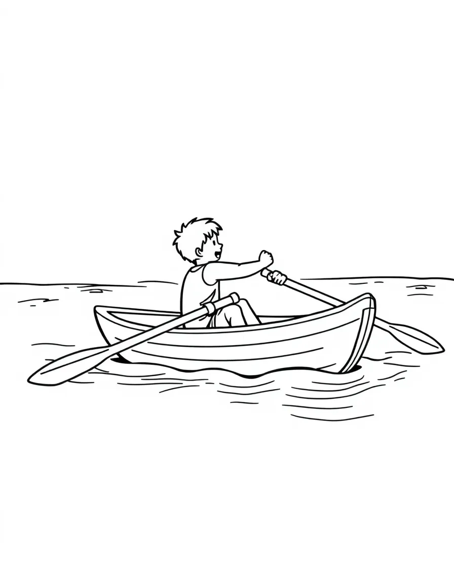 (sports) A child a rowing boat with oars waving