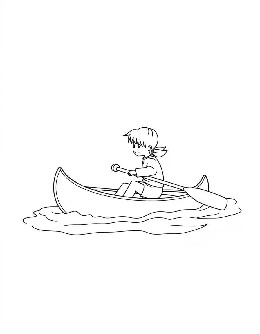 (sports) A child a canoe with a flag