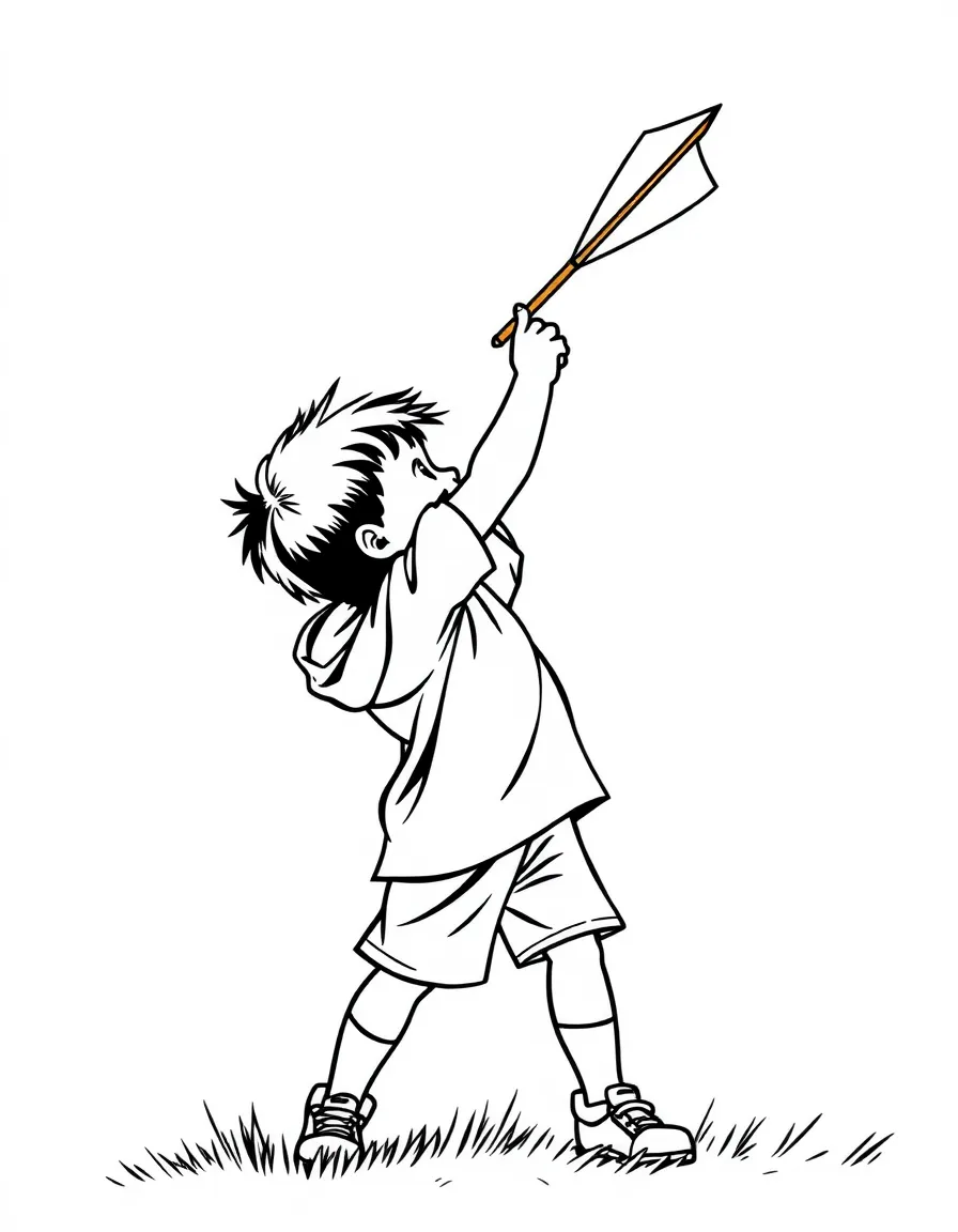 (sports) A child a javelin pointing to the sky