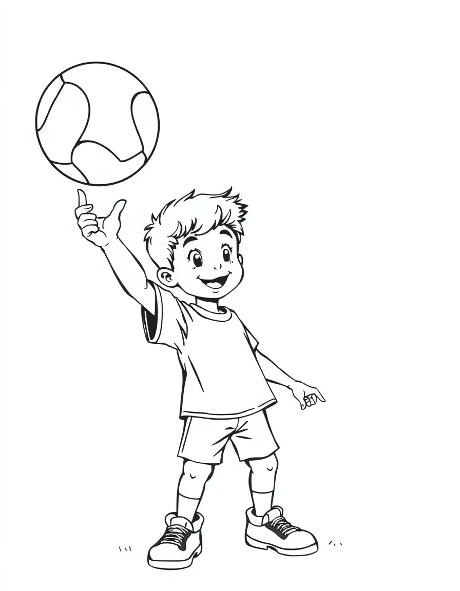 (sports) A child a shot put ball with a thumbs up