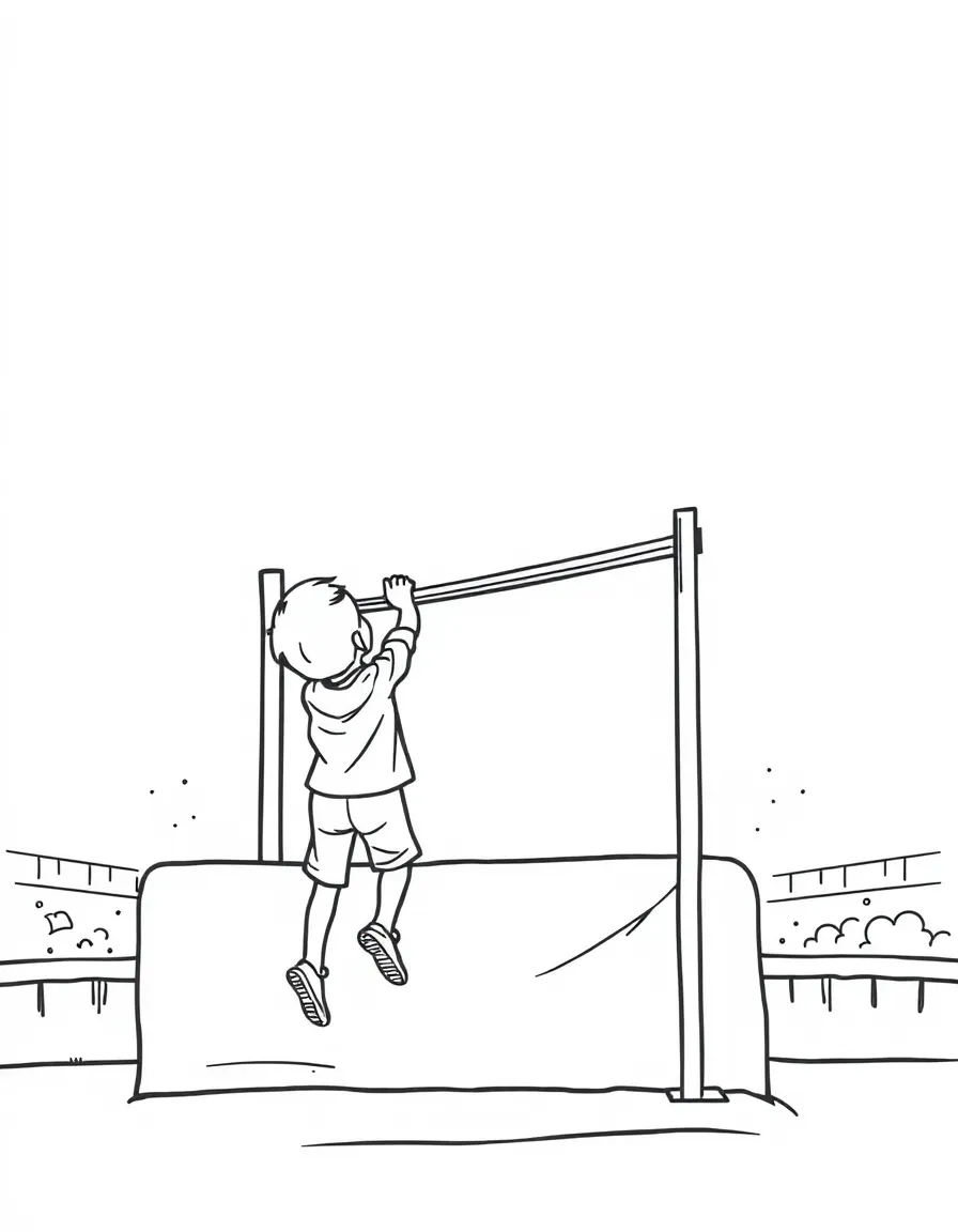 (sports) A child a high jump bar reaching high
